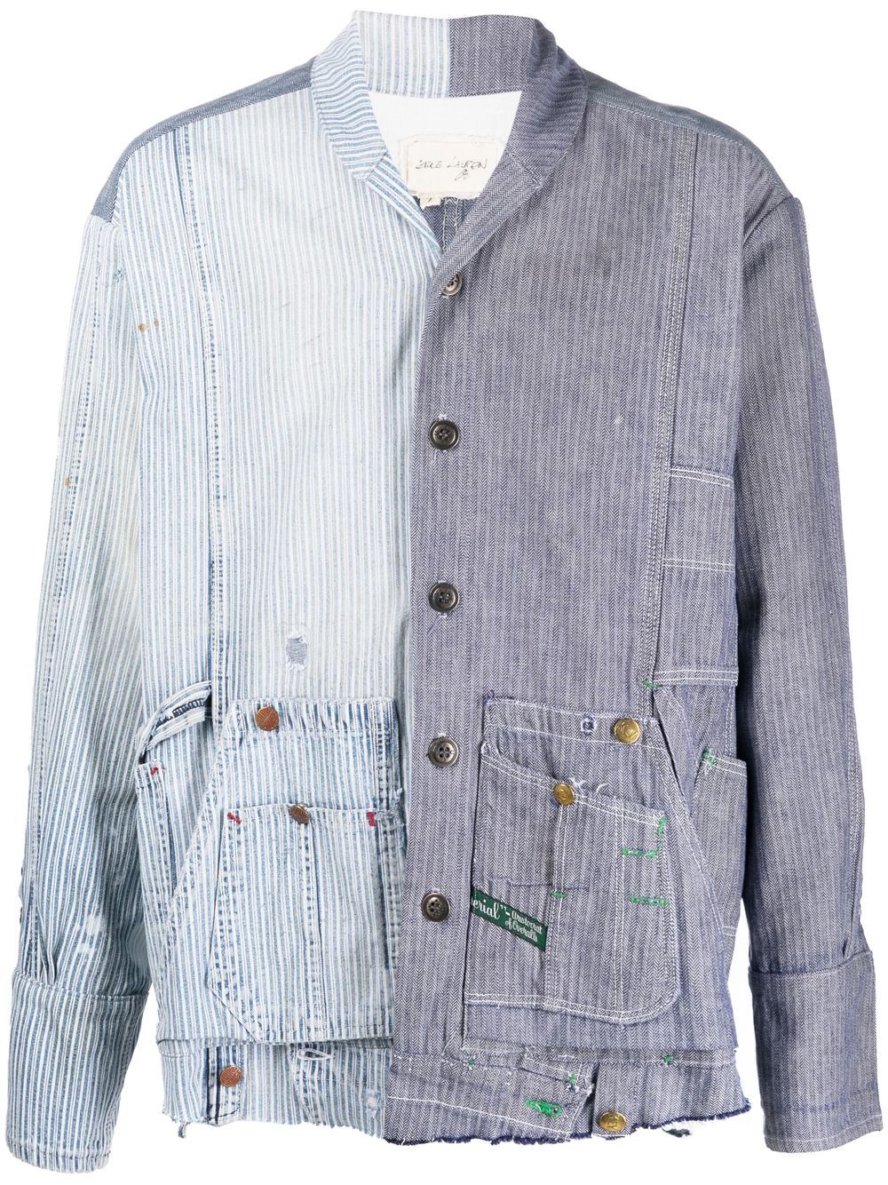 Greg Lauren 拼贴设计条纹棉衬衫 - 蓝色