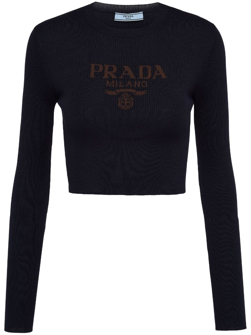 Prada logo嵌花短款真丝毛衣 - 蓝色