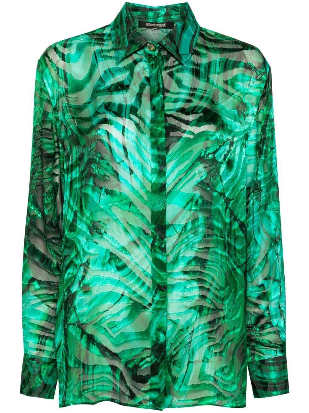 Roberto Cavalli 抽象印花烧花衬衫 - 绿色