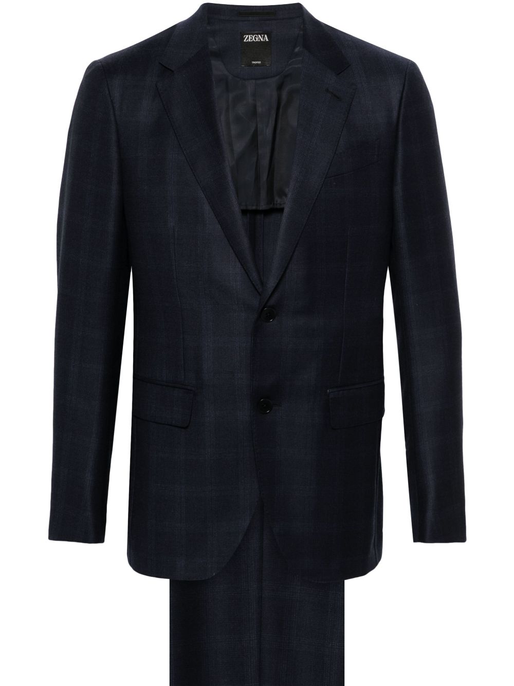 Zegna 格纹西装套装 - 蓝色