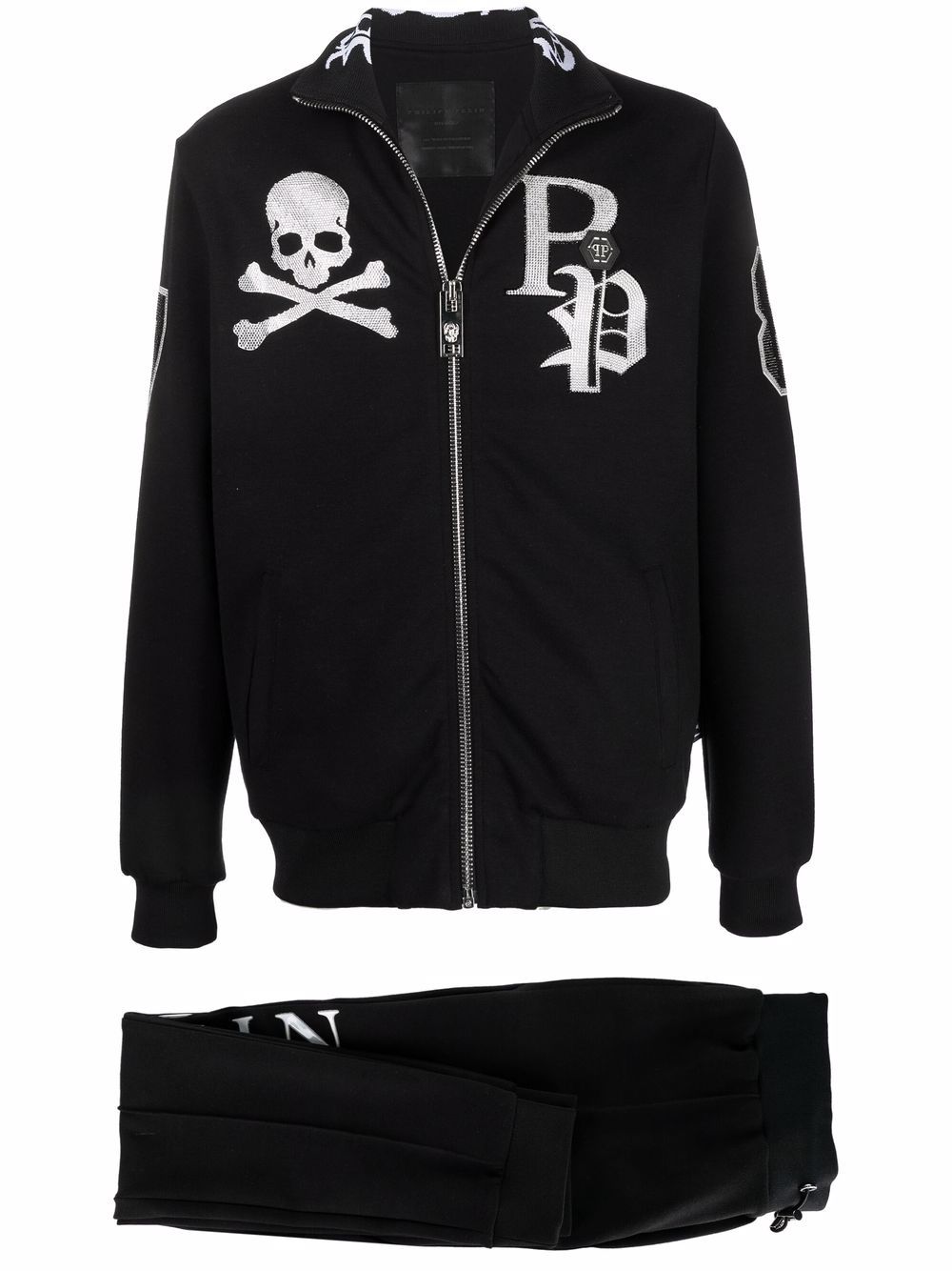 Philipp Plein logo印花运动裤 - 黑色