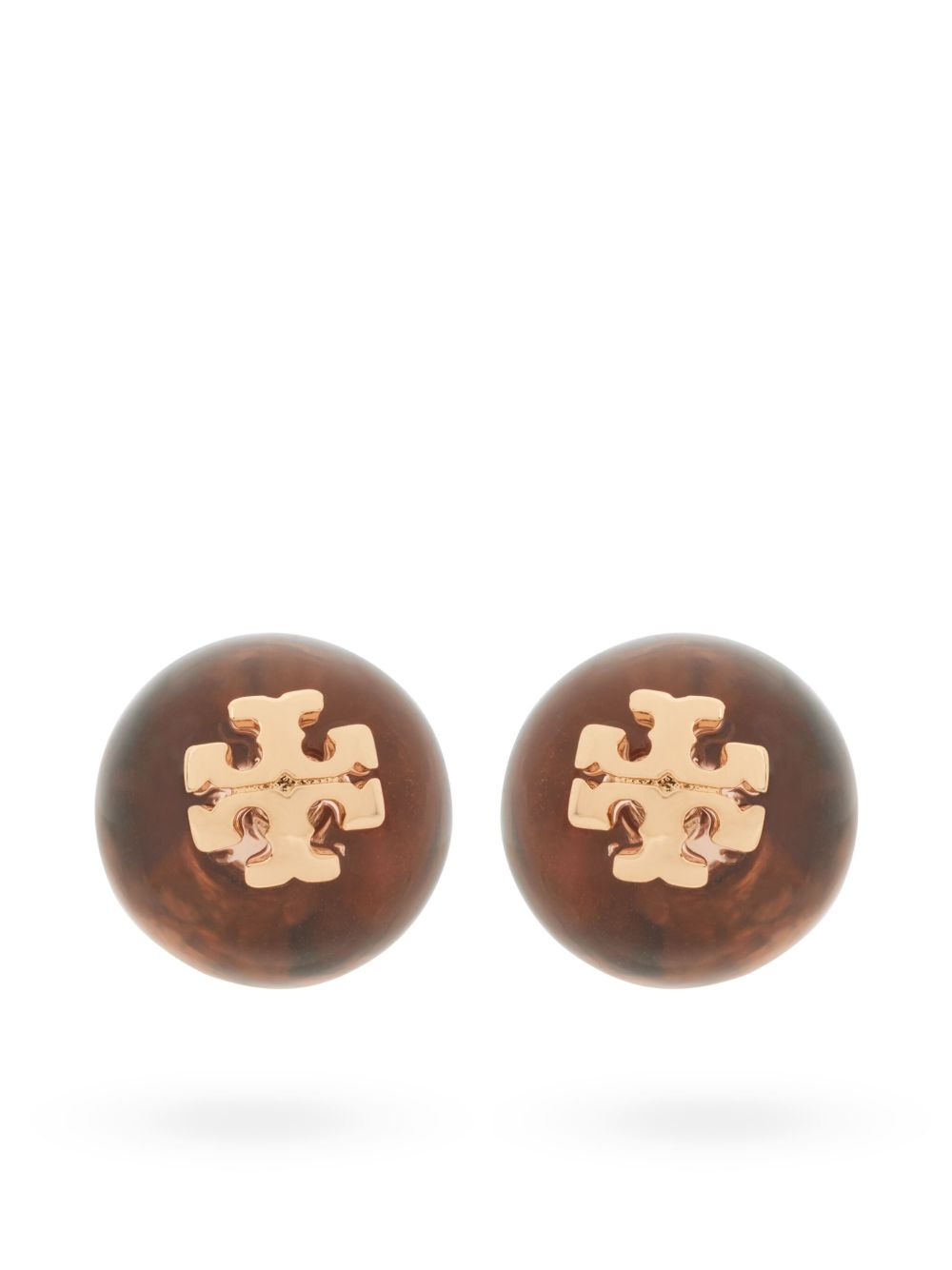 Tory Burch logo树脂耳钉 - 褐色