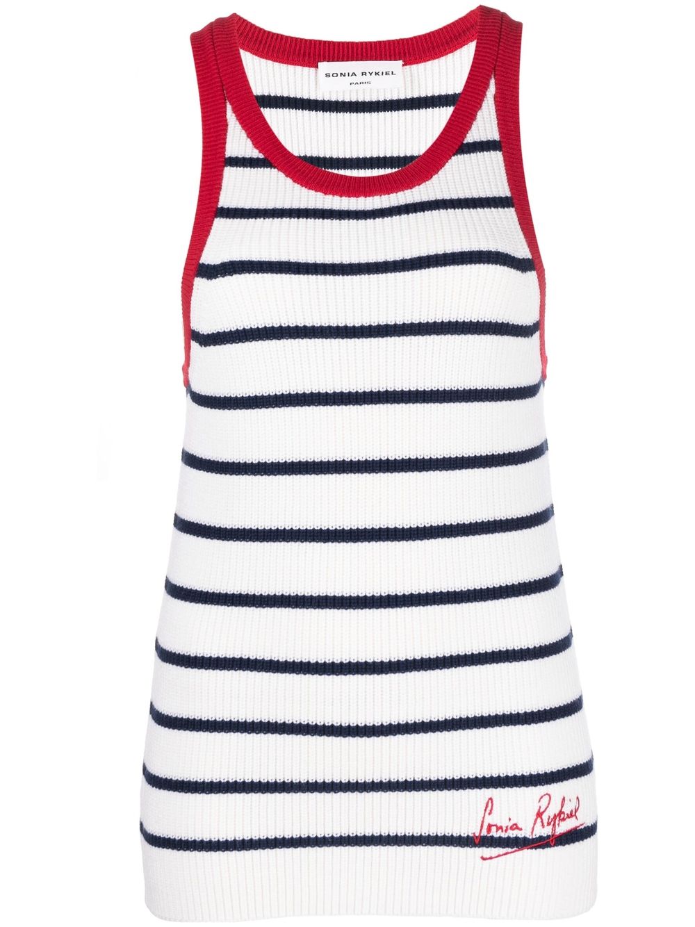Sonia Rykiel 刺绣logo条纹针织坦克背心 - 白色