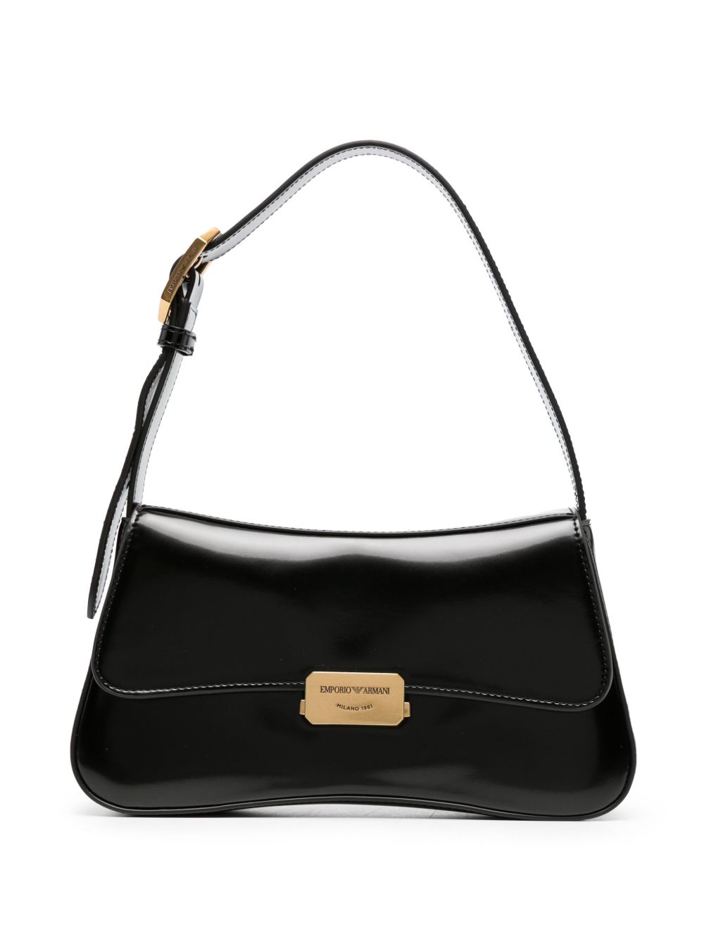 Emporio Armani logo雕刻扣环单肩包 - 黑色