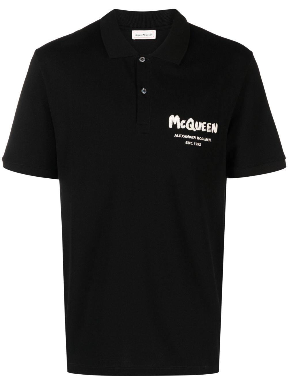 Alexander McQueen Graffiti logo刺绣polo衫 - 黑色
