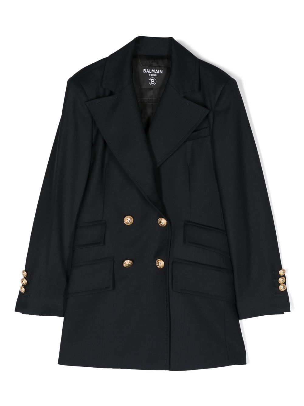Balmain Kids 尖翻领双排扣西装夹克 - 蓝色