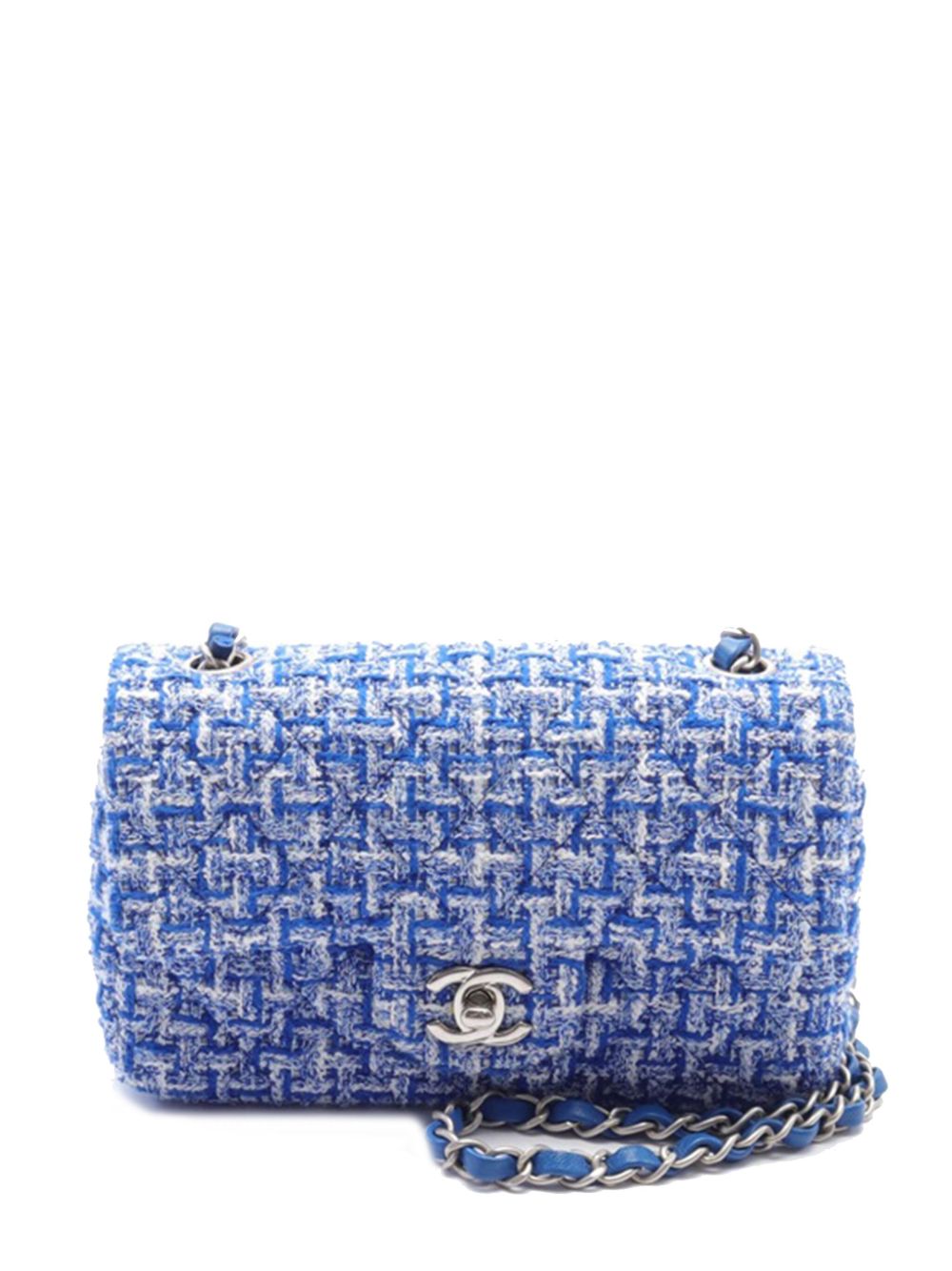 CHANEL Pre-Owned Classic Tweed Single Flap 迷你长方形斜挎包（2021-2023年典藏款） - 蓝色
