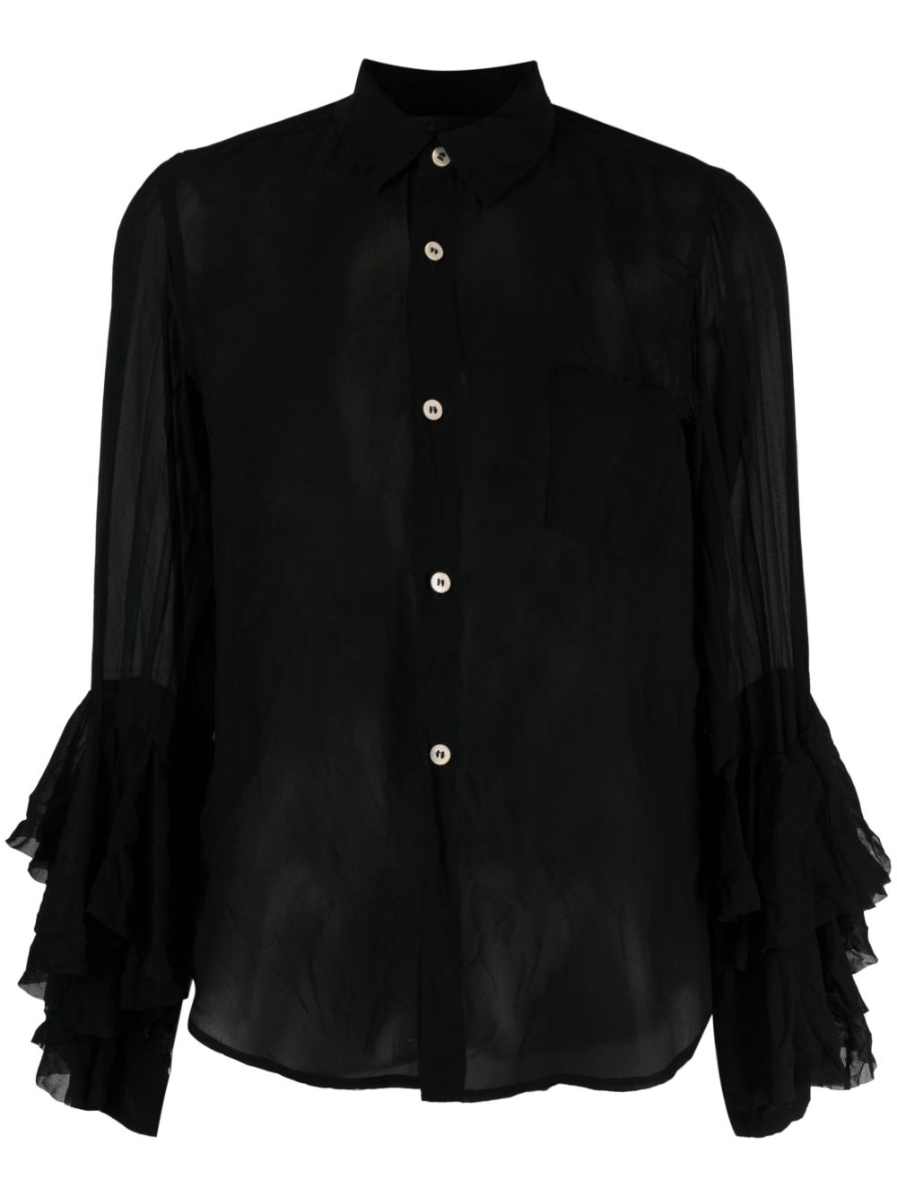 Comme Des Garçons Comme Des Garçons 荷叶边细节半透明衬衫 - 黑色