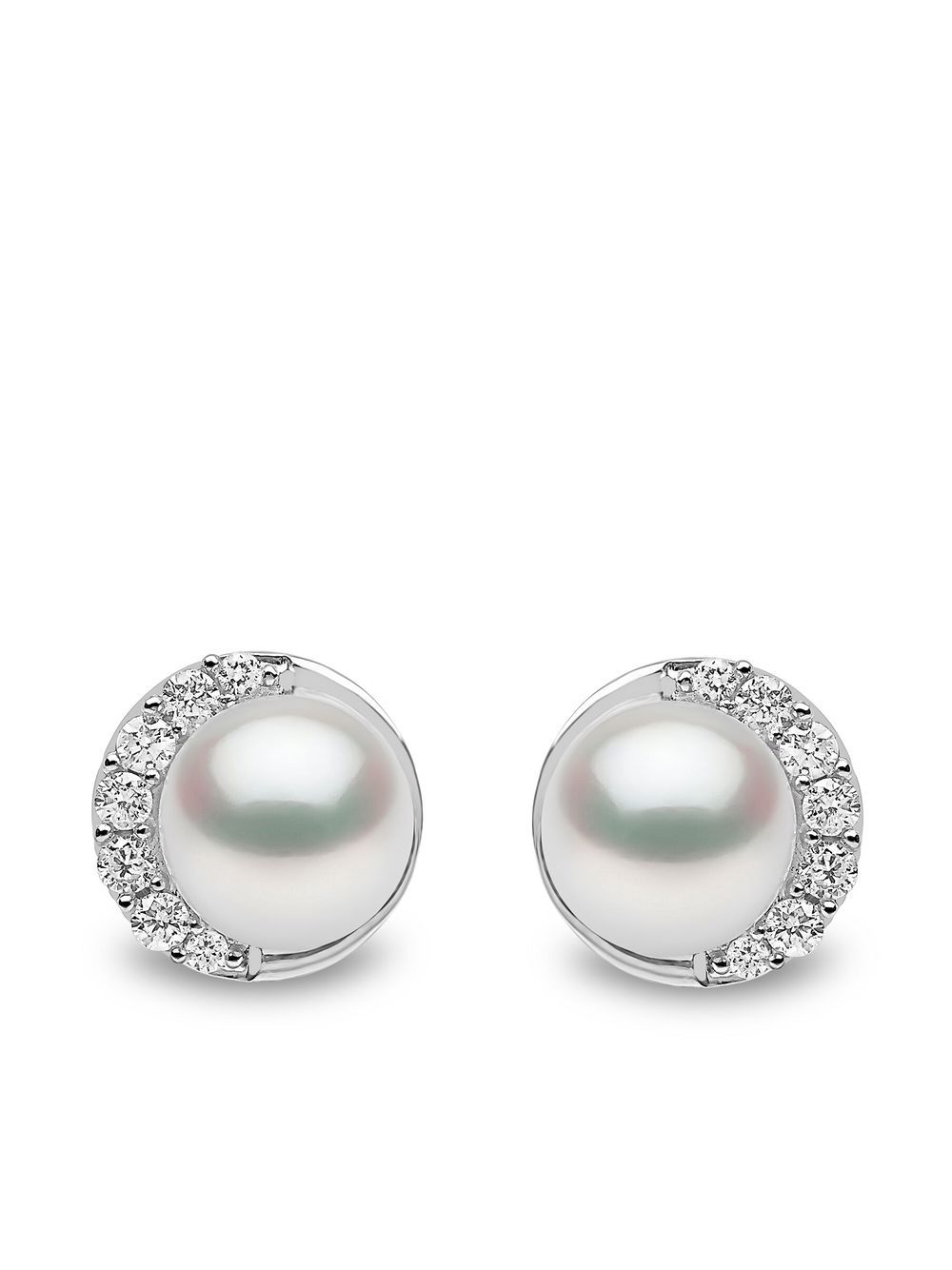 Yoko London Trend 18K白金钻石珍珠耳钉 - 银色