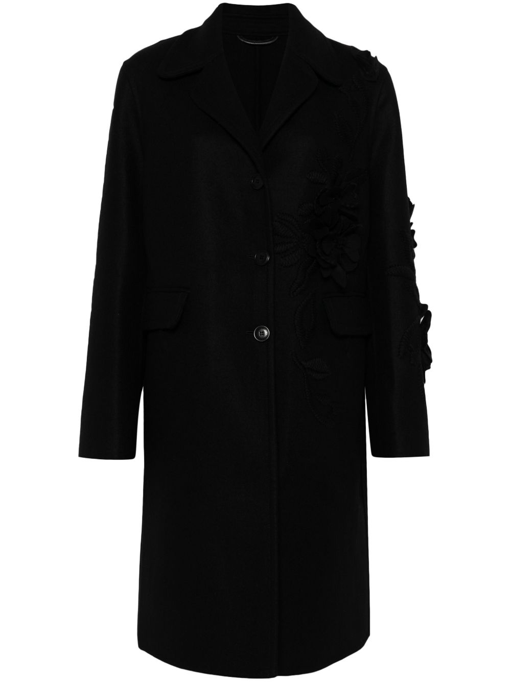 Ermanno Scervino 花卉缝饰大衣 - 黑色