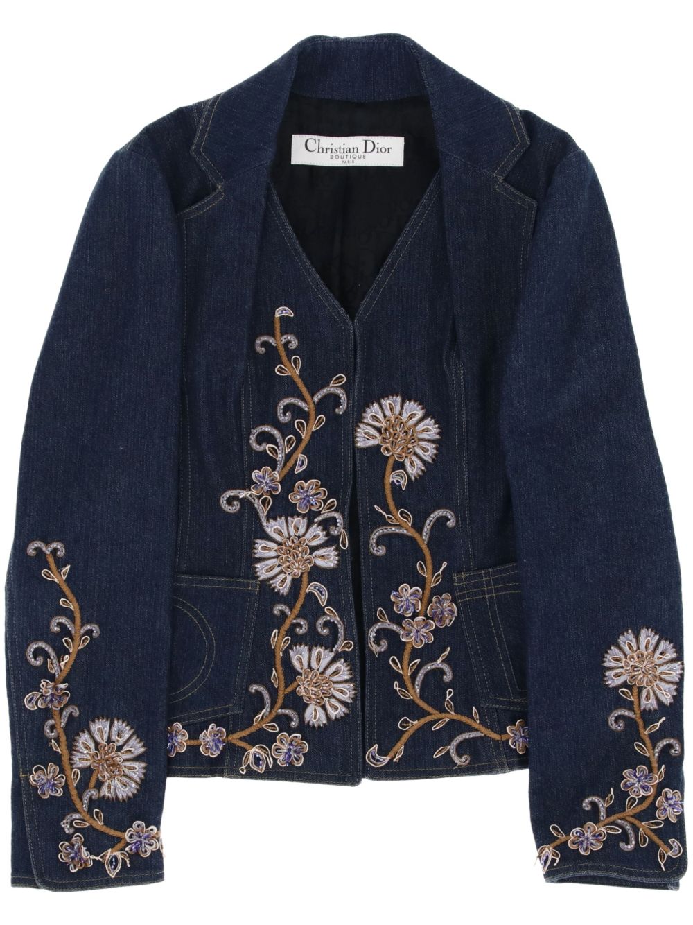 Christian Dior Pre-Owned 花卉刺绣牛仔夹克（2010年代典藏款） - 蓝色
