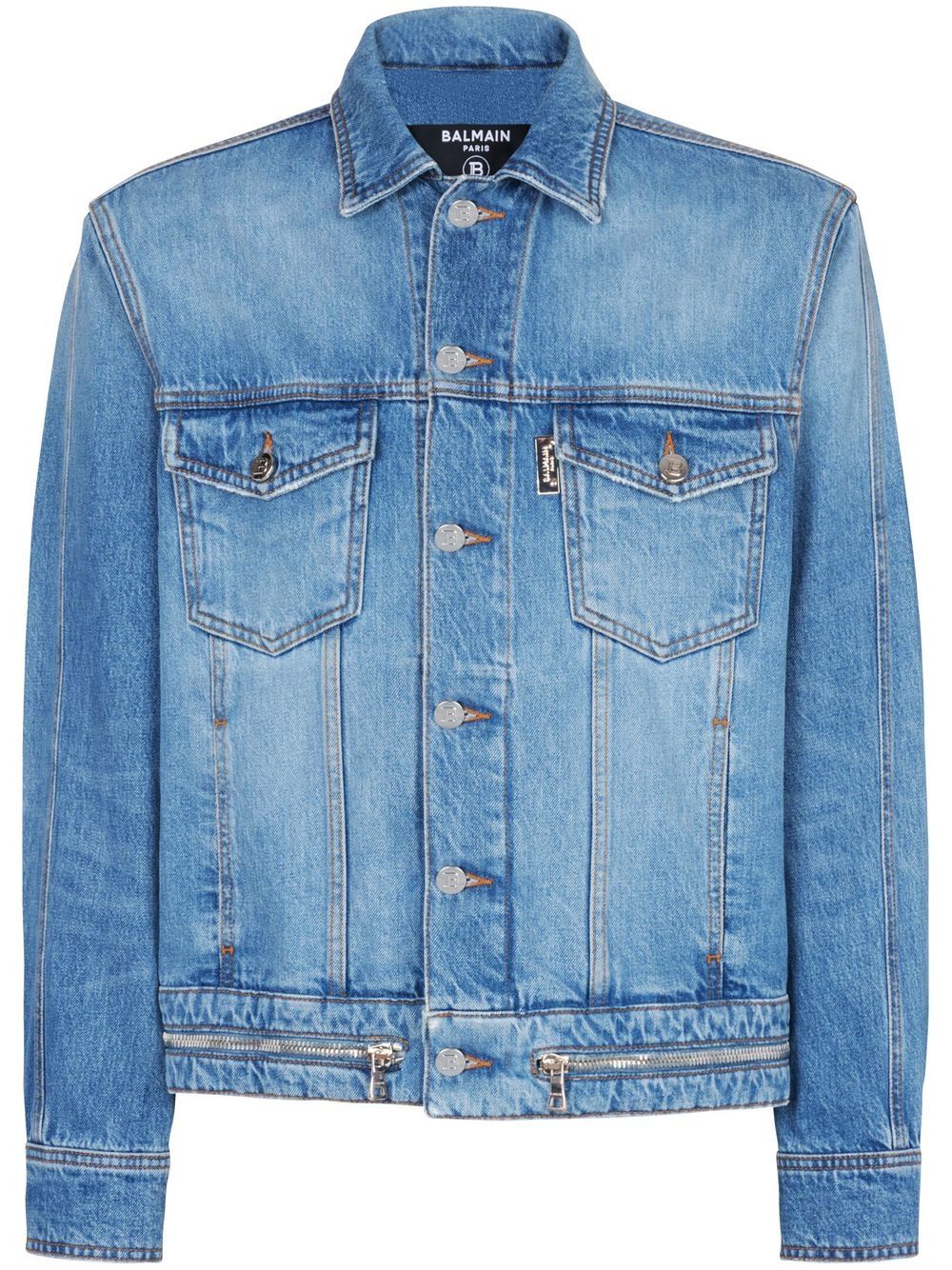 Balmain 拉链细节牛仔夹克 - 蓝色