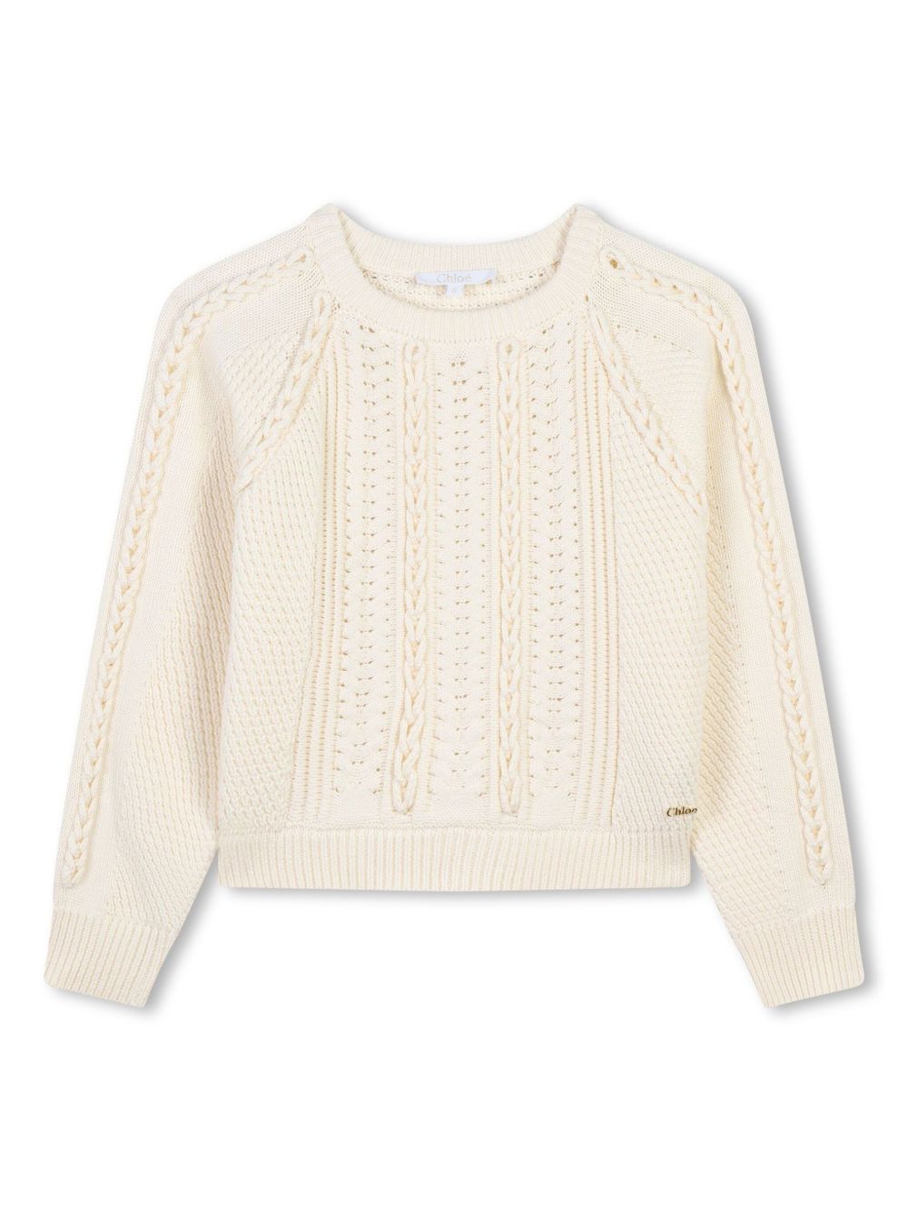 Chloé Kids 粗绞花针织长袖毛衣 - 中性色