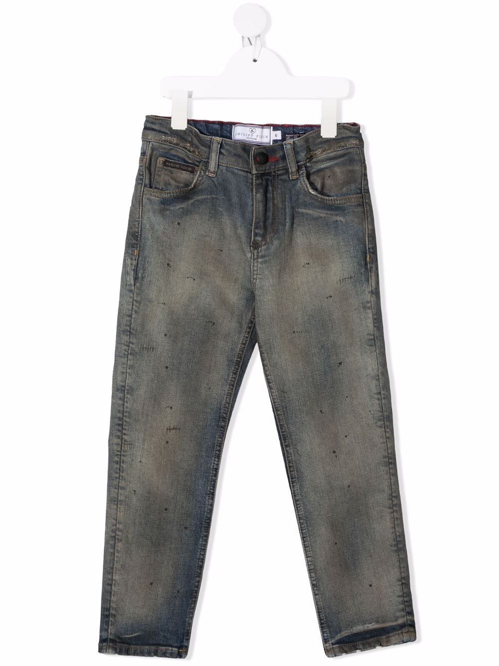 Philipp Plein Junior Skull 中腰直筒牛仔裤 - 蓝色