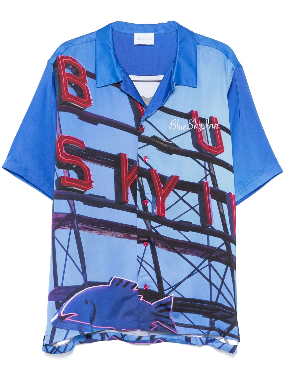BLUE SKY INN Red Neon Sign 印花衬衫 - 蓝色
