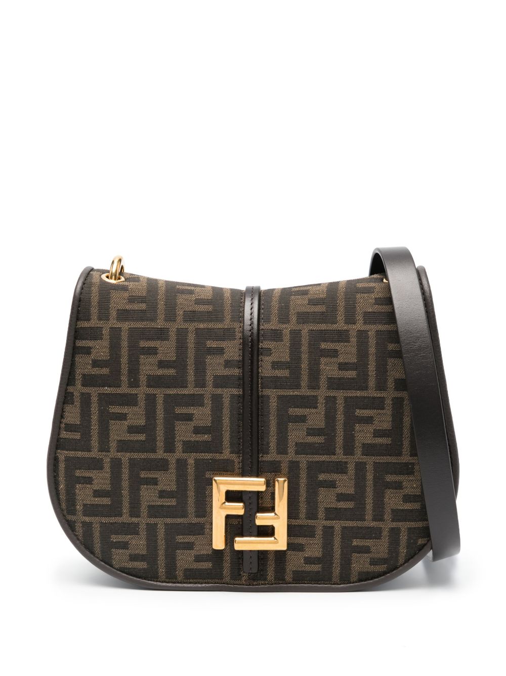 FENDI C’mon FF 提花中号单肩包 - 褐色