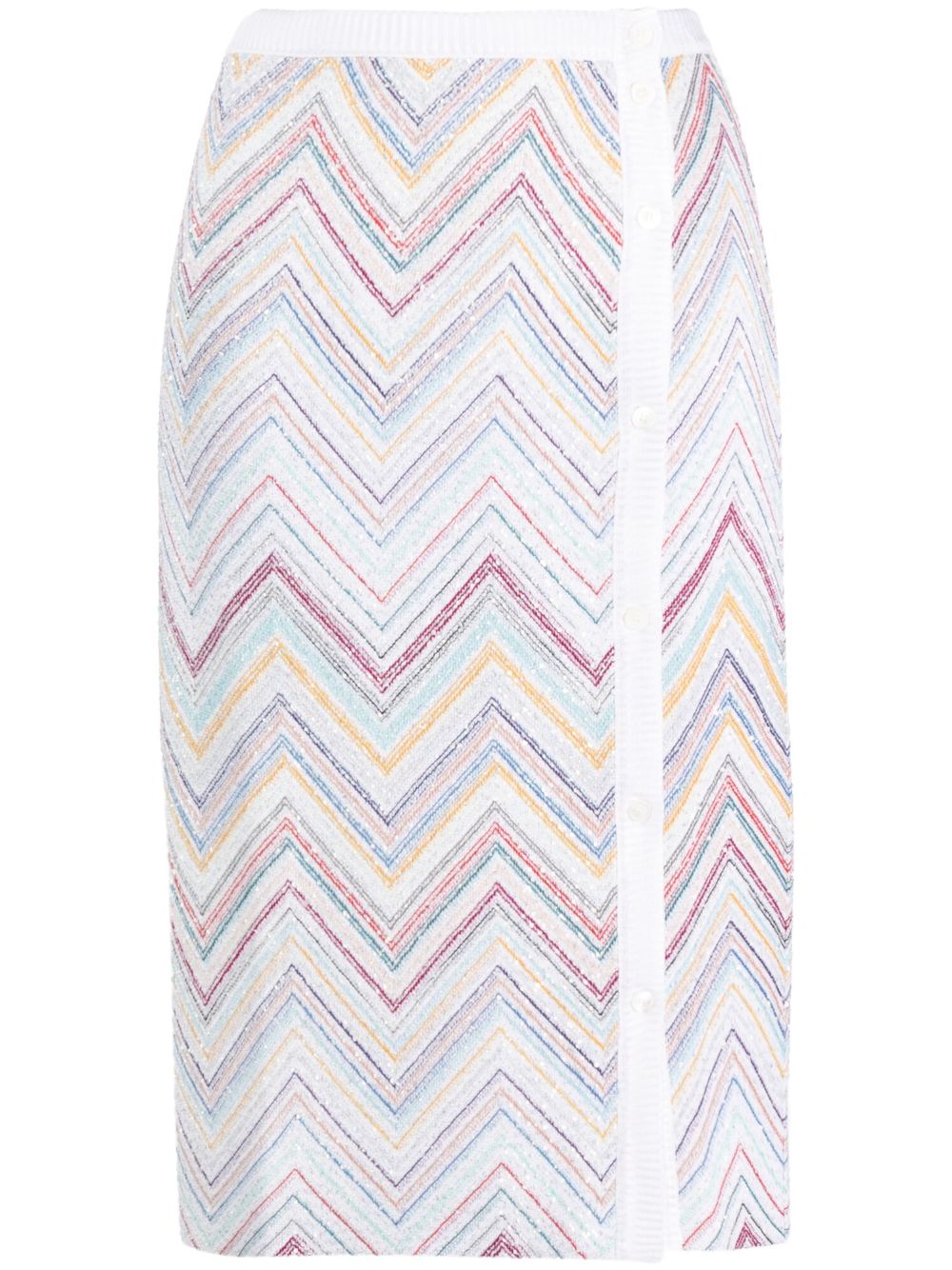 Missoni Z字形图案编织铅笔半身裙 - 白色