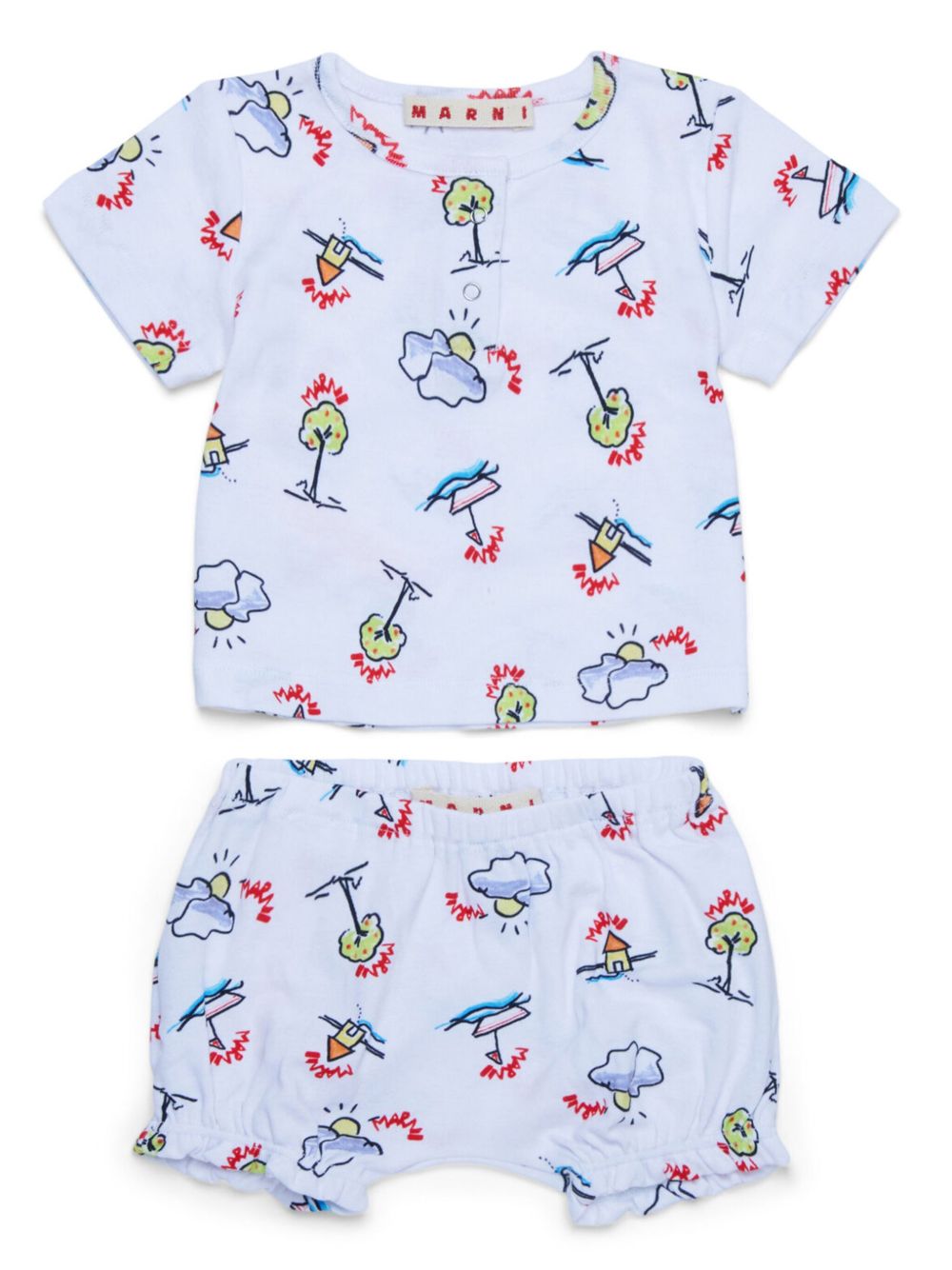 Marni Kids 图案印花T恤与短裤套装 - 白色