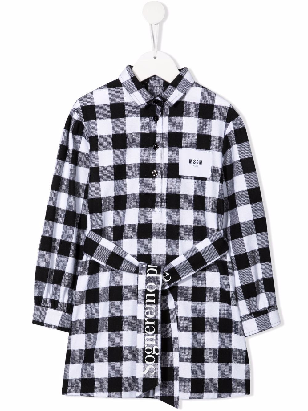 MSGM Kids 格纹长袖连衣裙 - 黑色