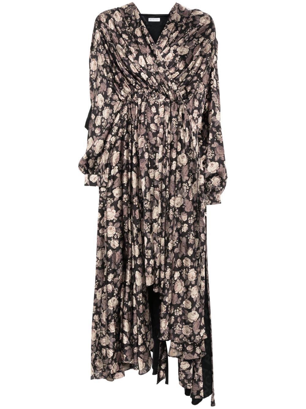 Balenciaga logo提花花卉中长连衣裙 - 黑色