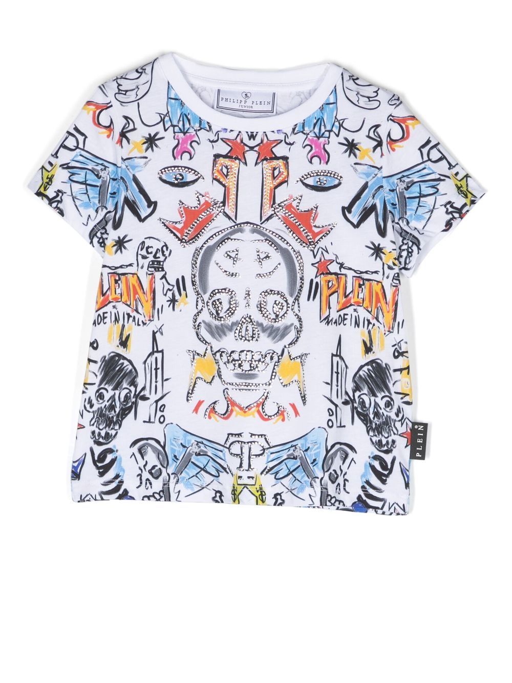 Philipp Plein Junior 图案印花短袖T恤 - 白色