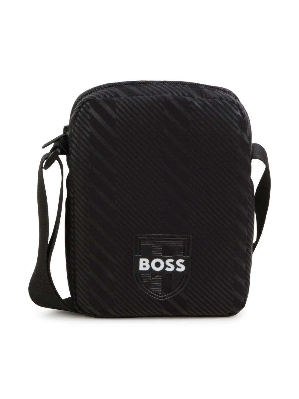 BOSS Kidswear logo贴花条纹单肩包 - 黑色