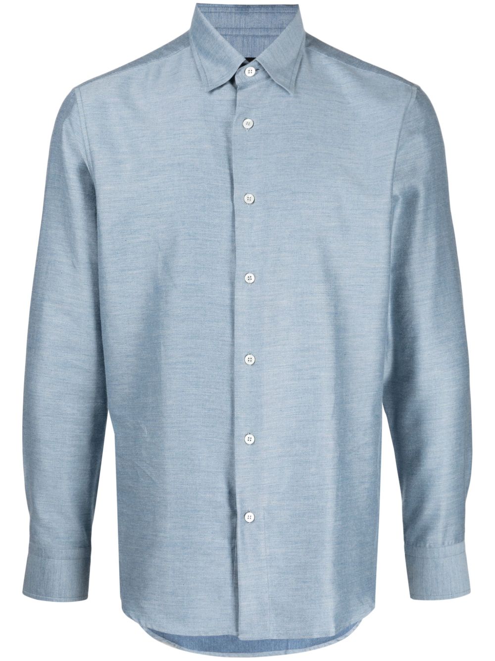 Brioni 棉羊绒混纺长袖衬衫 - 蓝色