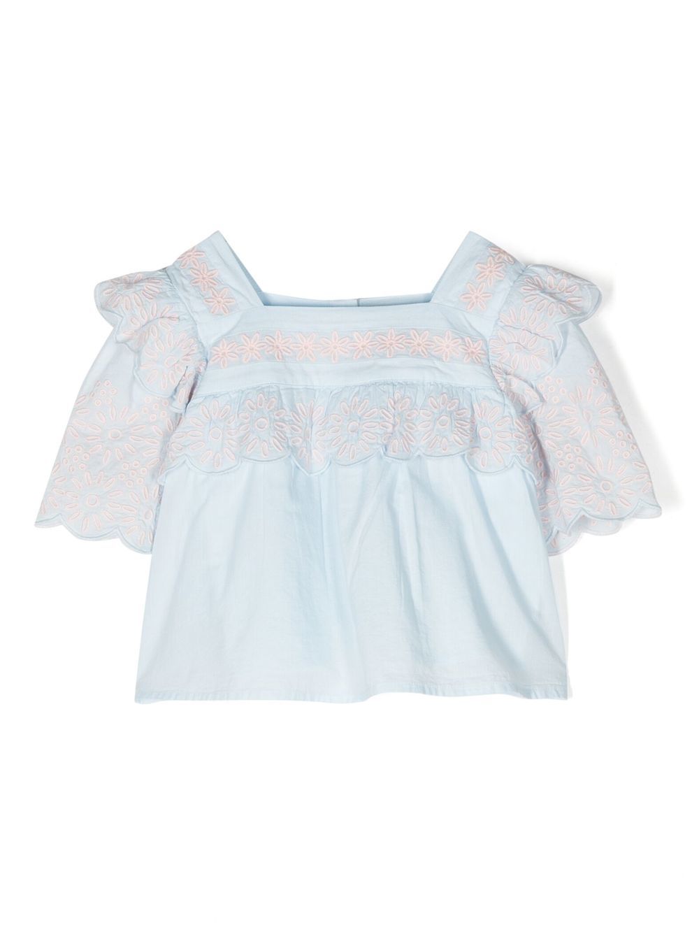 Stella McCartney Kids 刺绣棉上衣 - 蓝色