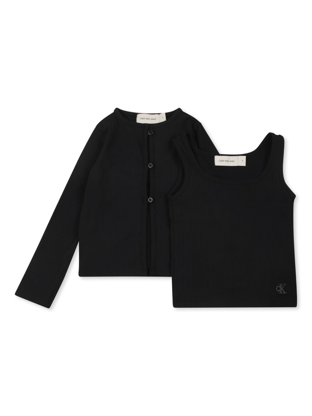 Calvin Klein Kids logo刺绣开衫和坦克背心套装 - 黑色