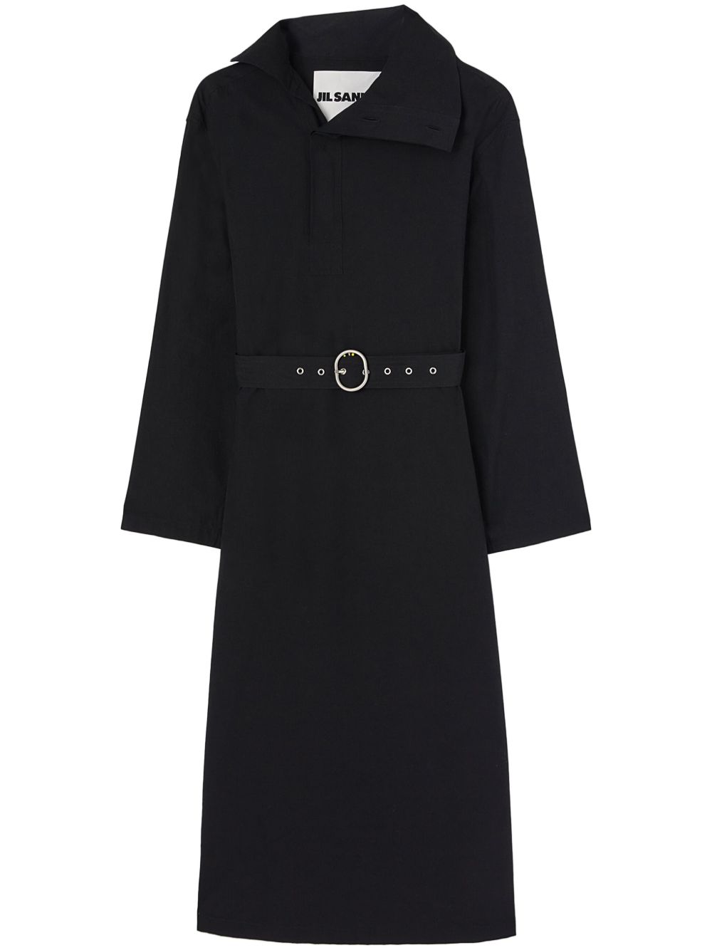 Jil Sander 束腰棉中长连衣裙 - 黑色