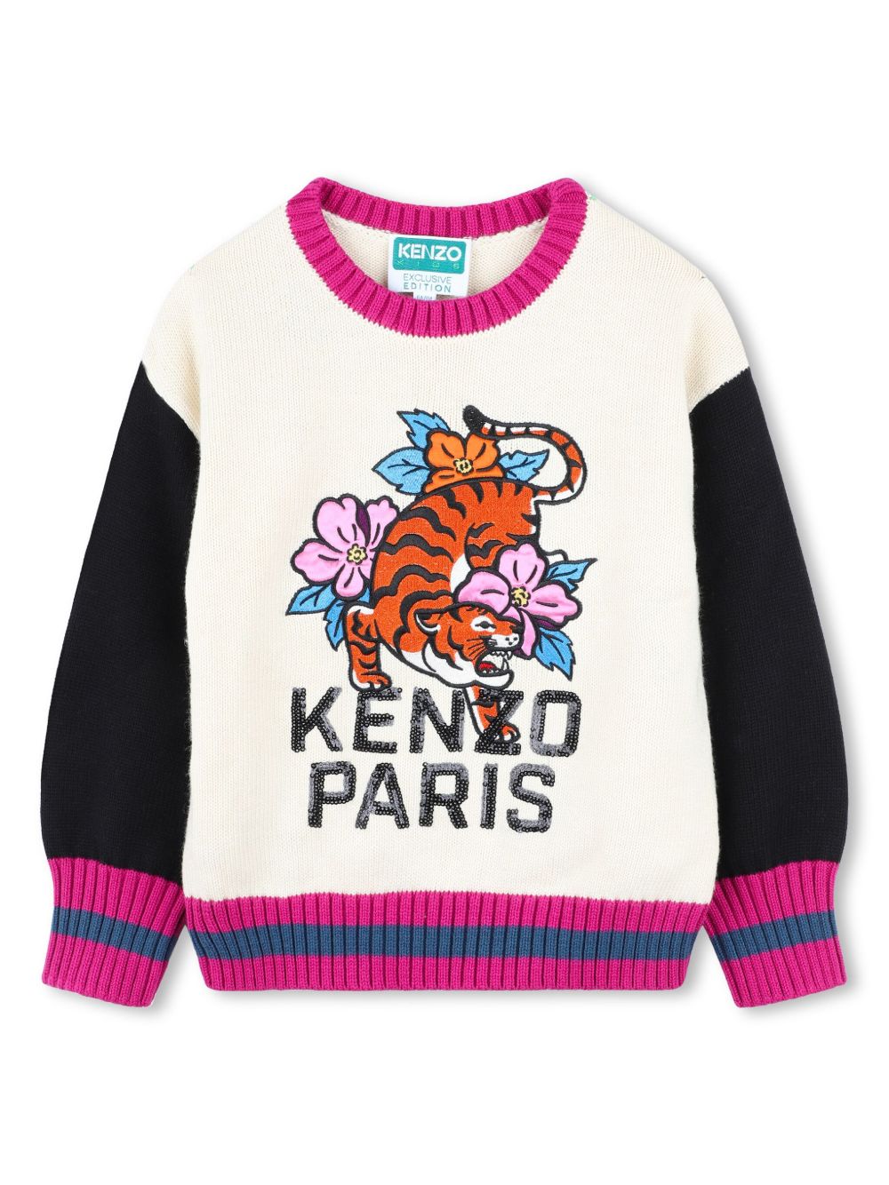 Kenzo Kids 花卉老虎嵌花毛衣 - 白色