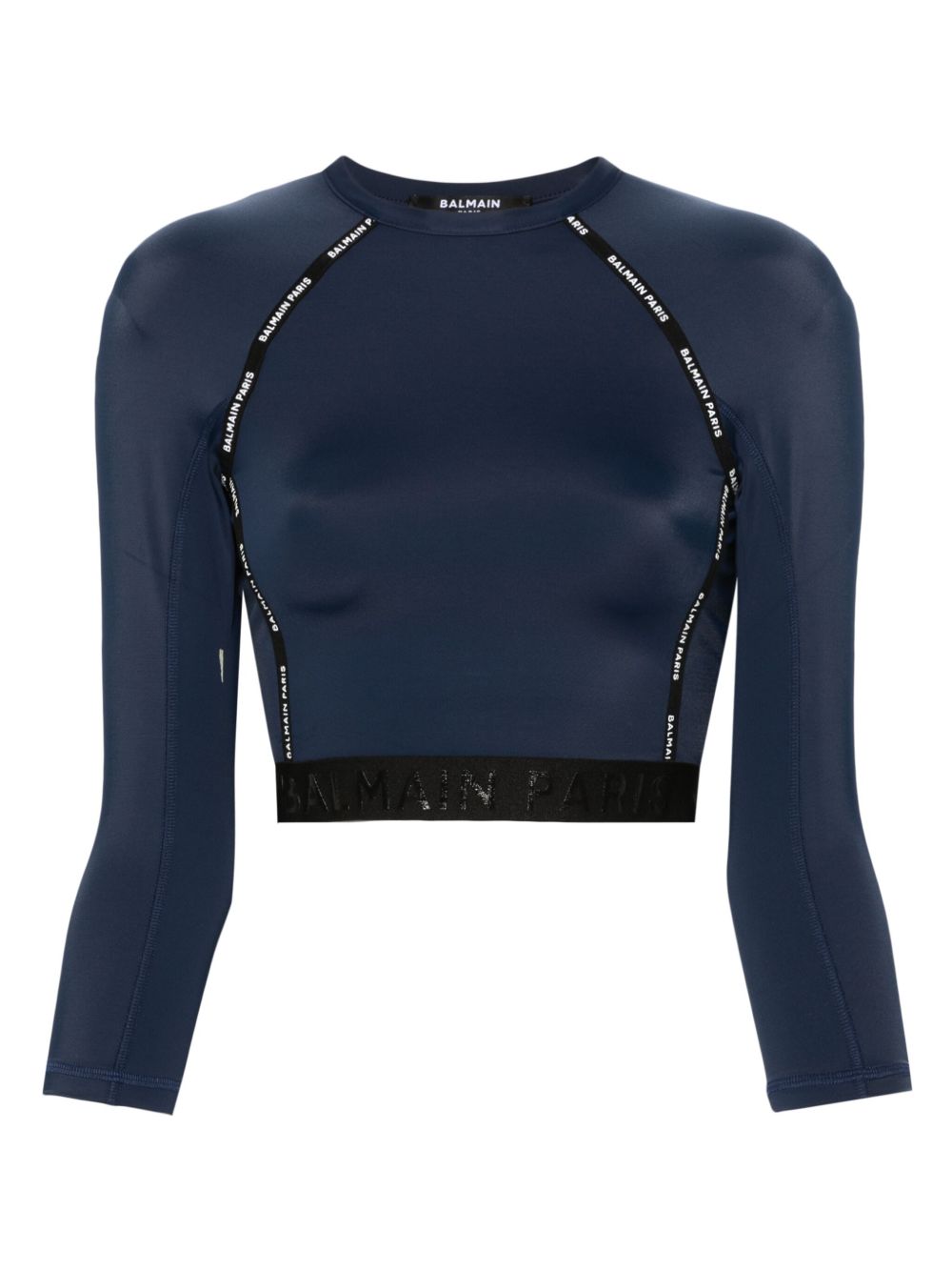Balmain logo边饰短款上衣 - 蓝色