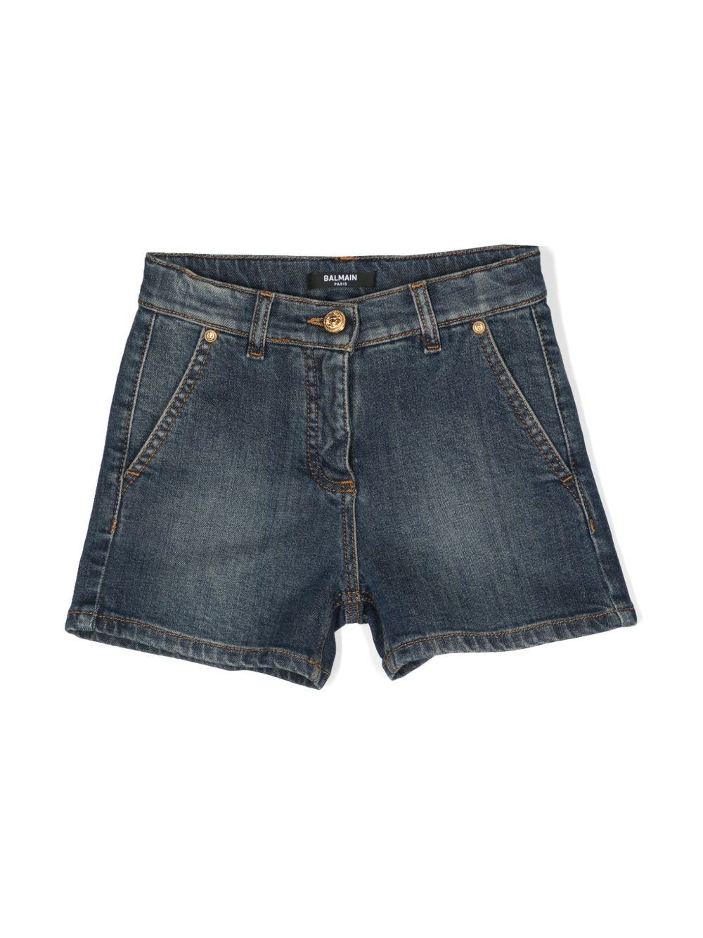 Balmain Kids 钱币雕刻牛仔短裤 - 蓝色