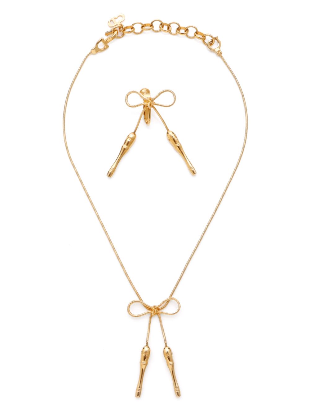 Christian Dior Pre-Owned 缎带项链与耳环套装（典藏款） - 金色
