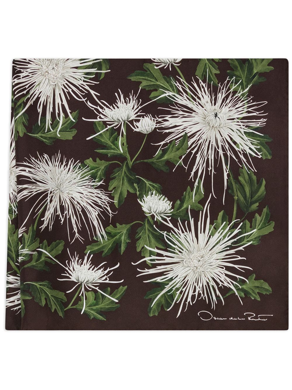 Oscar de la Renta Chrysanthemum 真丝斜纹布围巾 - 褐色