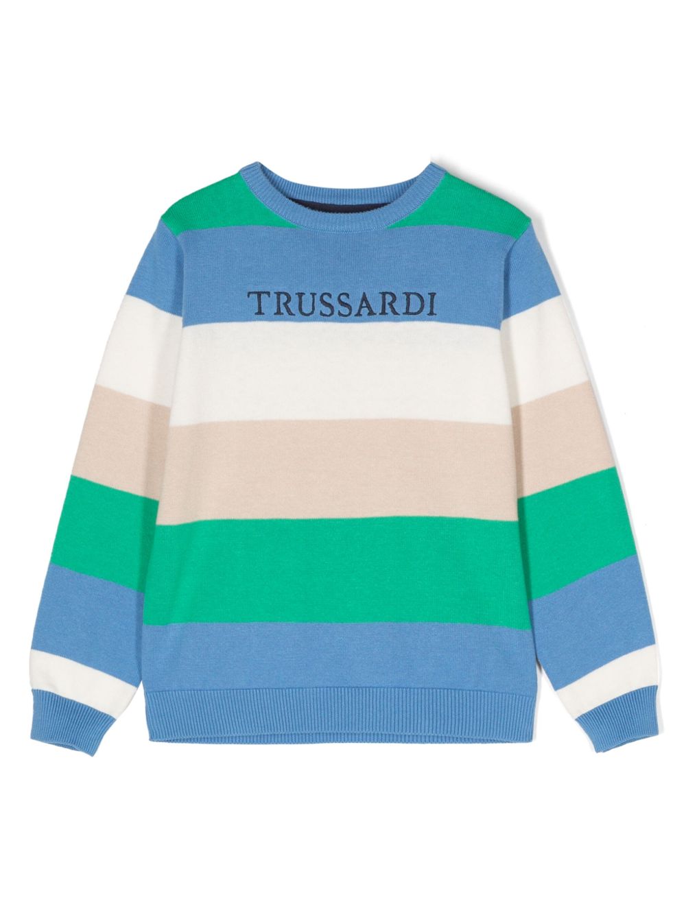 TRUSSARDI JUNIOR logo刺绣条纹毛衣 - 白色