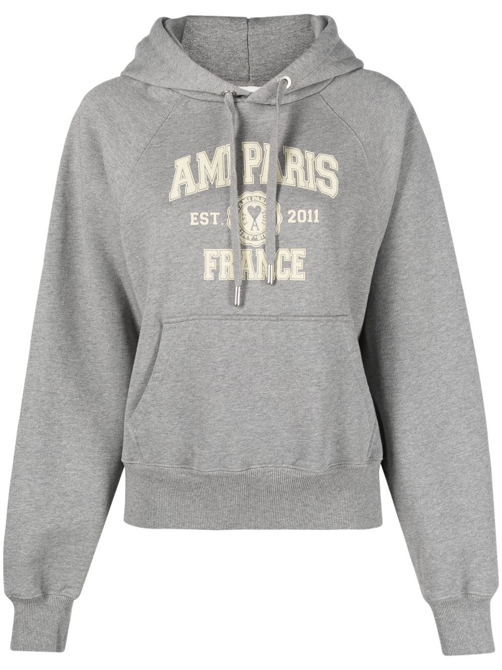AMI Paris logo印花棉连帽衫 - 灰色