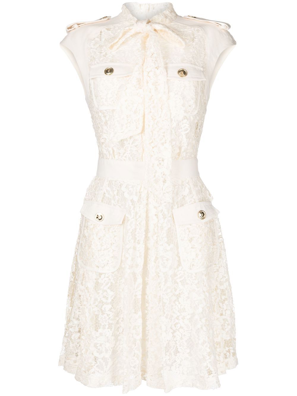 Zuhair Murad 蝴蝶结领蕾丝迷你连衣裙 - 白色
