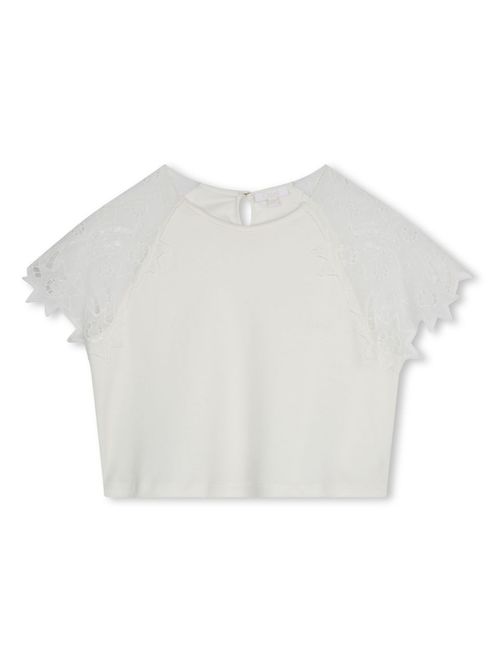 Chloé Kids 凸花蕾丝棉T恤 - 白色