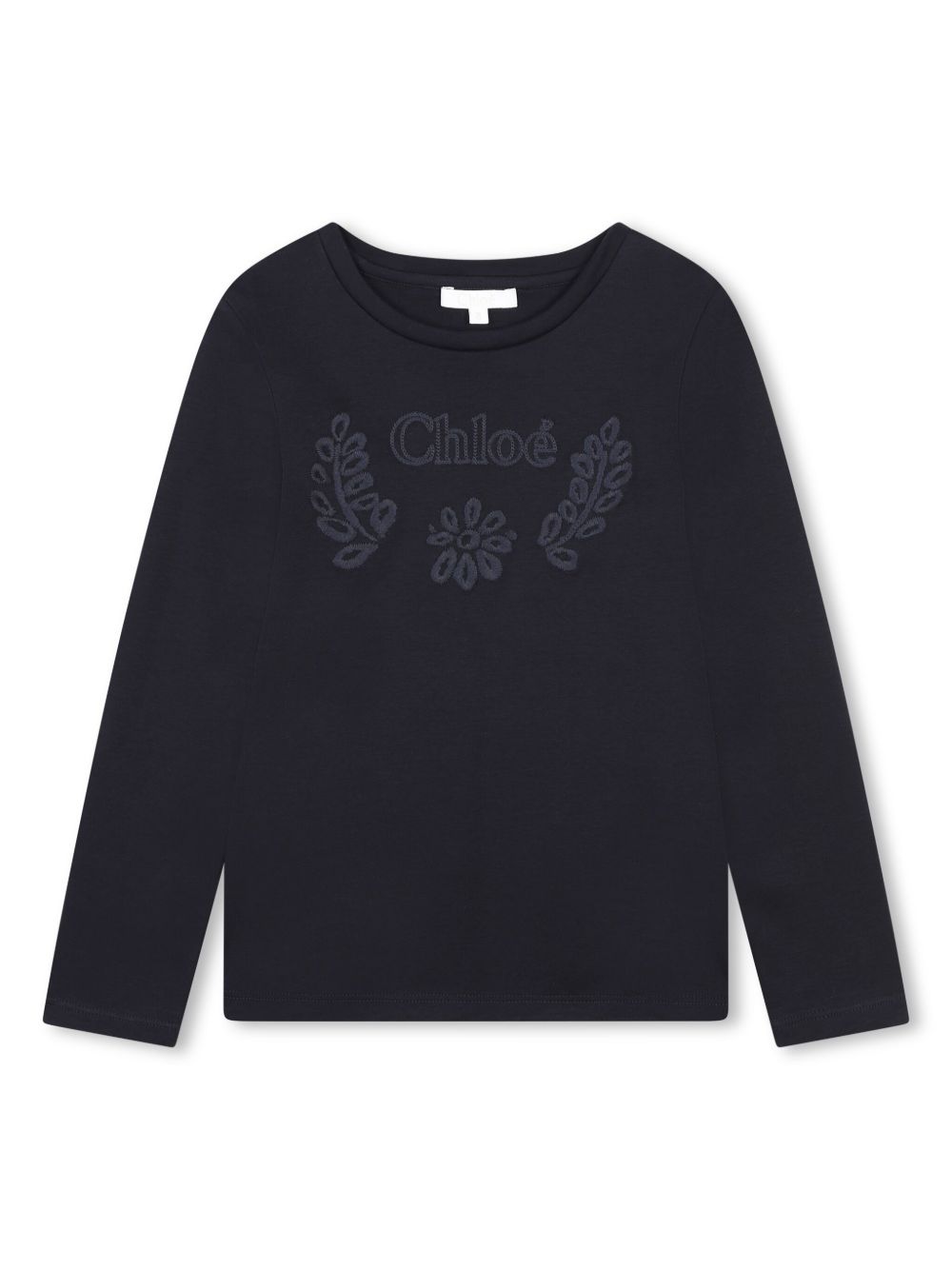 Chloé Kids logo刺绣棉T恤 - 蓝色