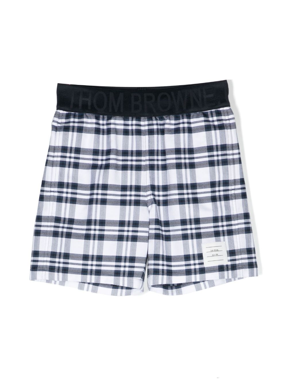 Thom Browne Kids 斜纹布棉短裤 - 蓝色