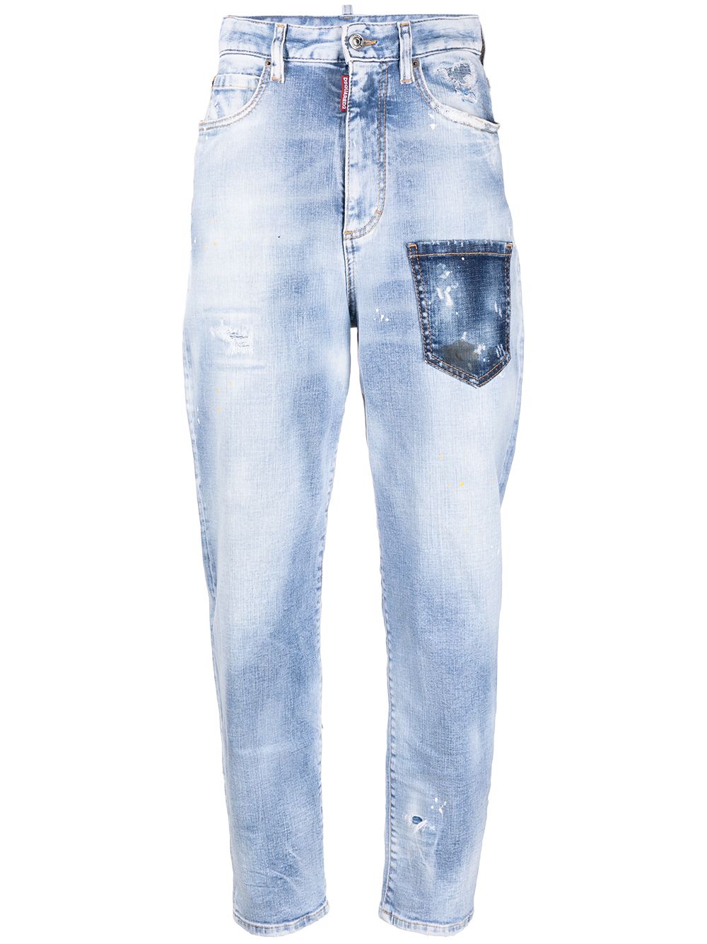 DSQUARED2 D2次方 logo贴花仿旧效果锥形牛仔裤 - 蓝色