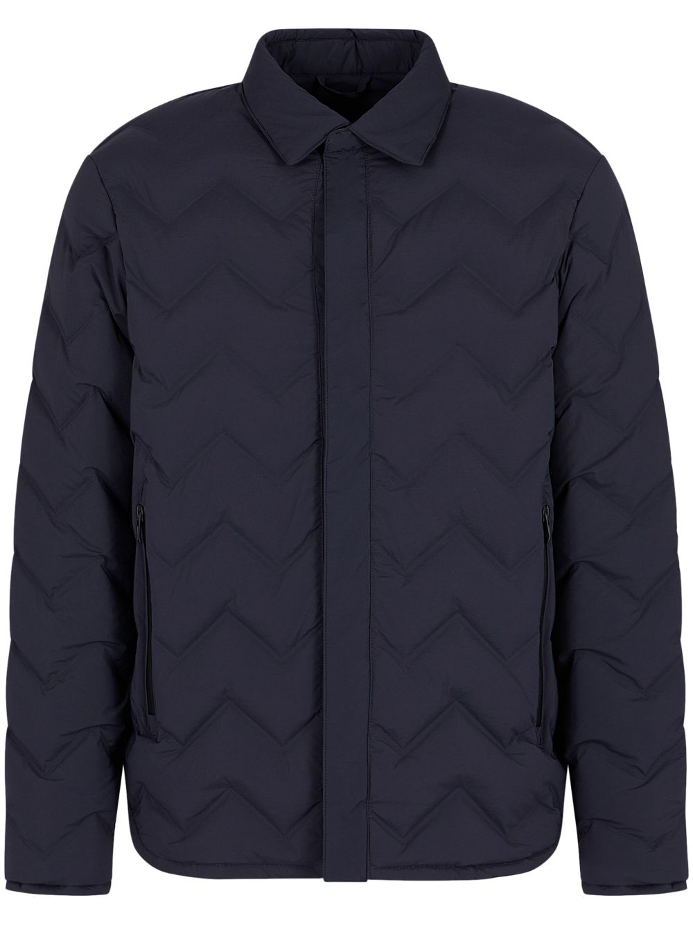 Emporio Armani 人字纹图案绗缝标贴羽绒夹克 - 黑色