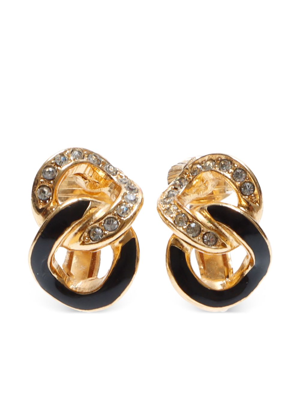 Christian Dior Pre-Owned 锁链水钻夹扣式耳环（典藏款） - 金色