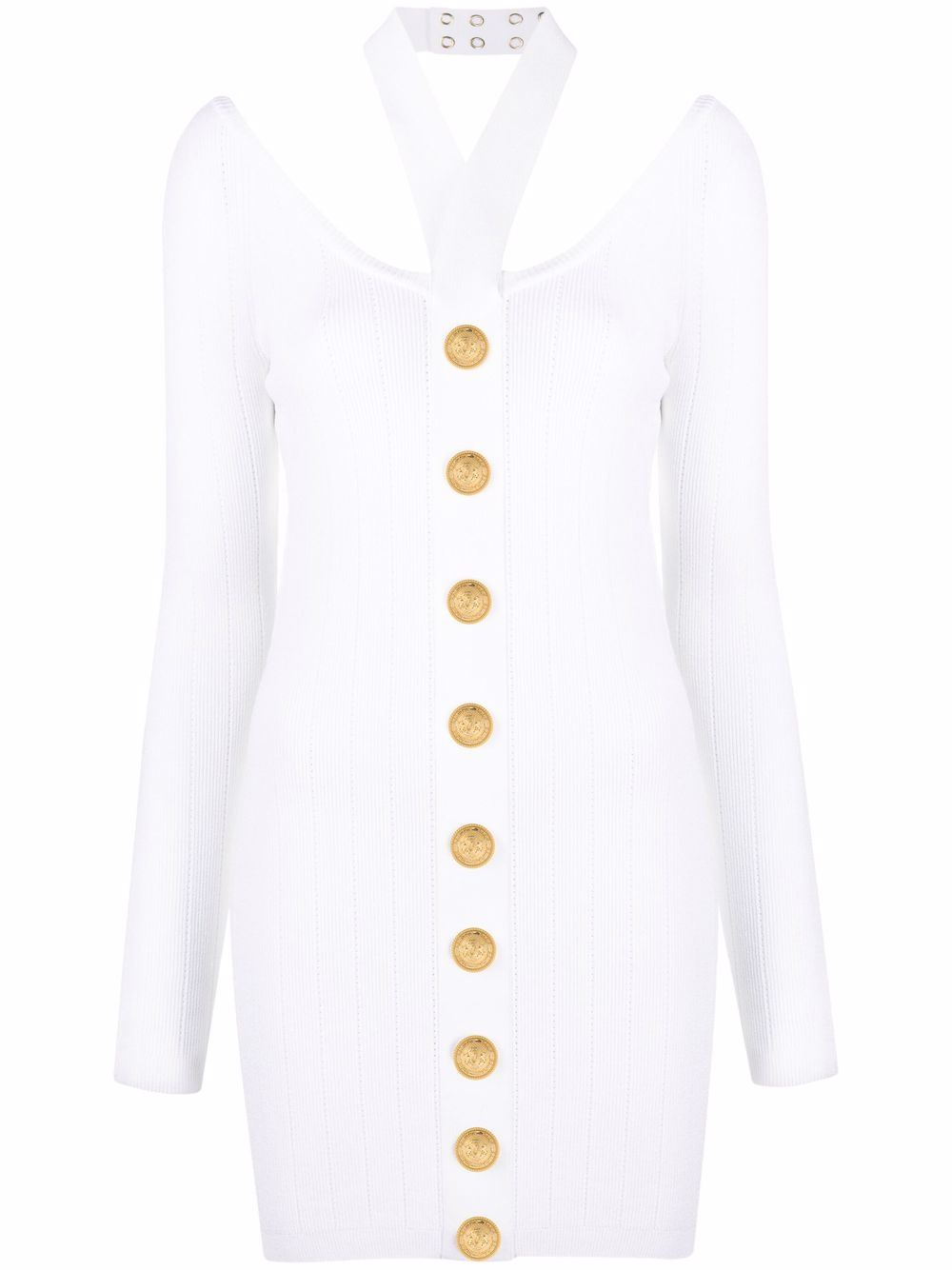 Balmain 露背针织连衣裙 - 白色