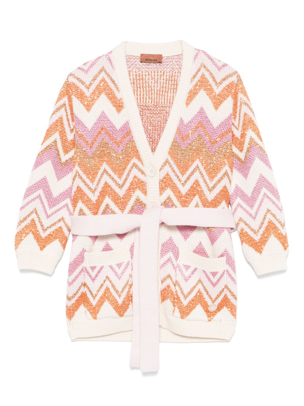 Missoni Kids Z字形图案编织开衫 - 白色