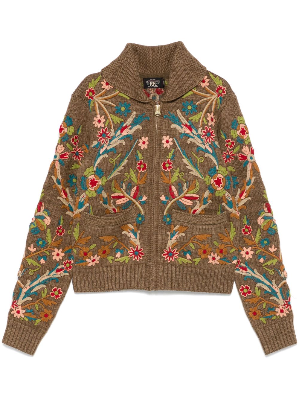Ralph Lauren RRL 花卉刺绣开衫 - 褐色