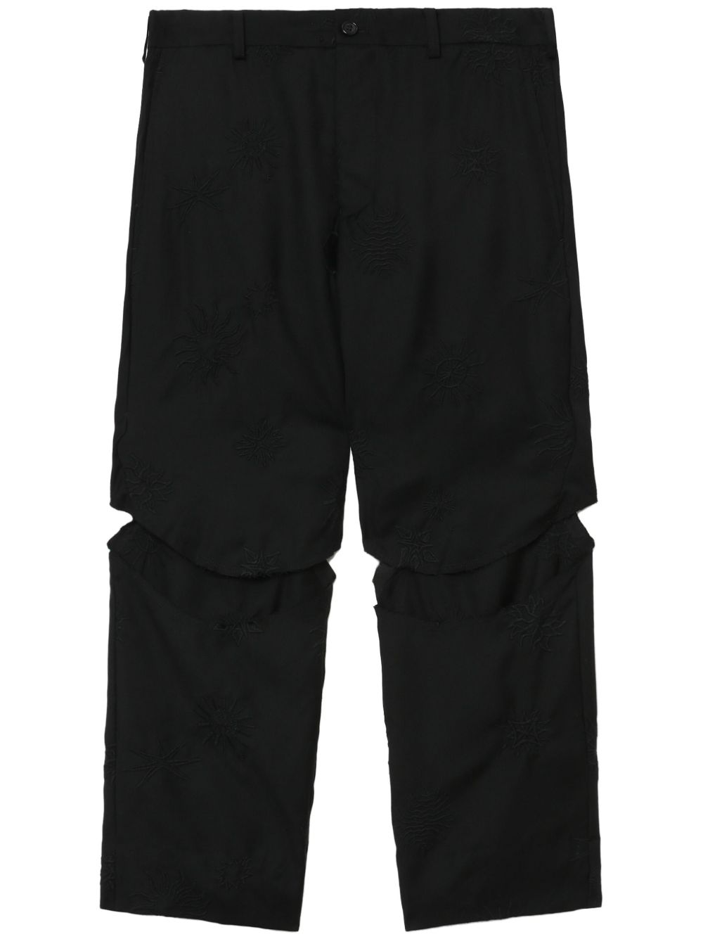 Black Comme Des Garçons 镂空羊毛露踝裤 - 黑色