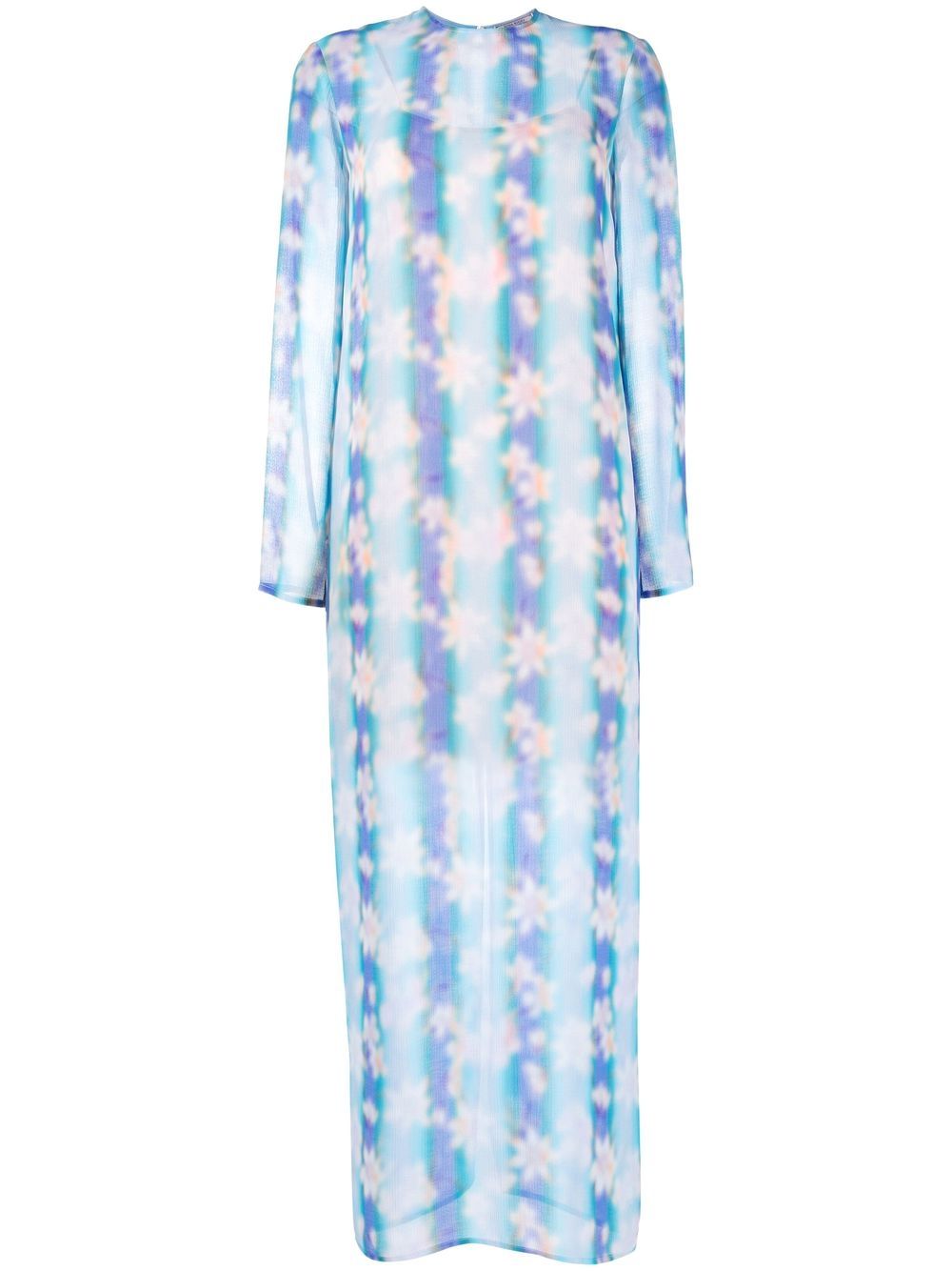 Nina Ricci 花卉长袖超长连衣裙 - 蓝色