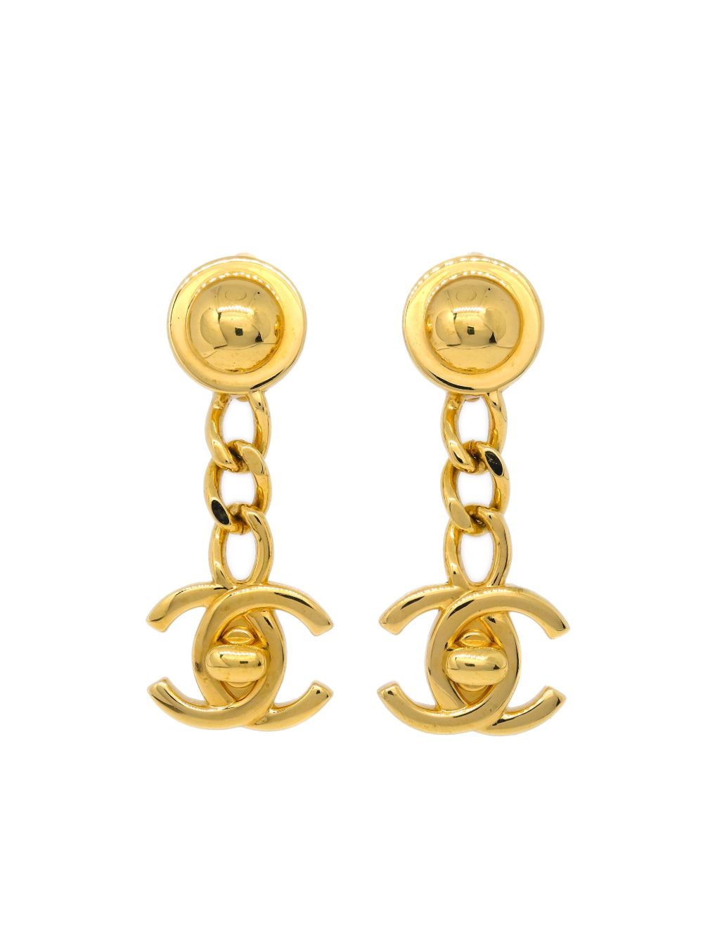 CHANEL Pre-Owned CC Turnlock 夹扣式耳环（1996年典藏款） - 金色